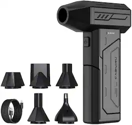 Core Tech - 130000 RPM Rechargeable Cordless Electric Air Duster with 3 Speeds, LED Light and 5 Nozzles - Black