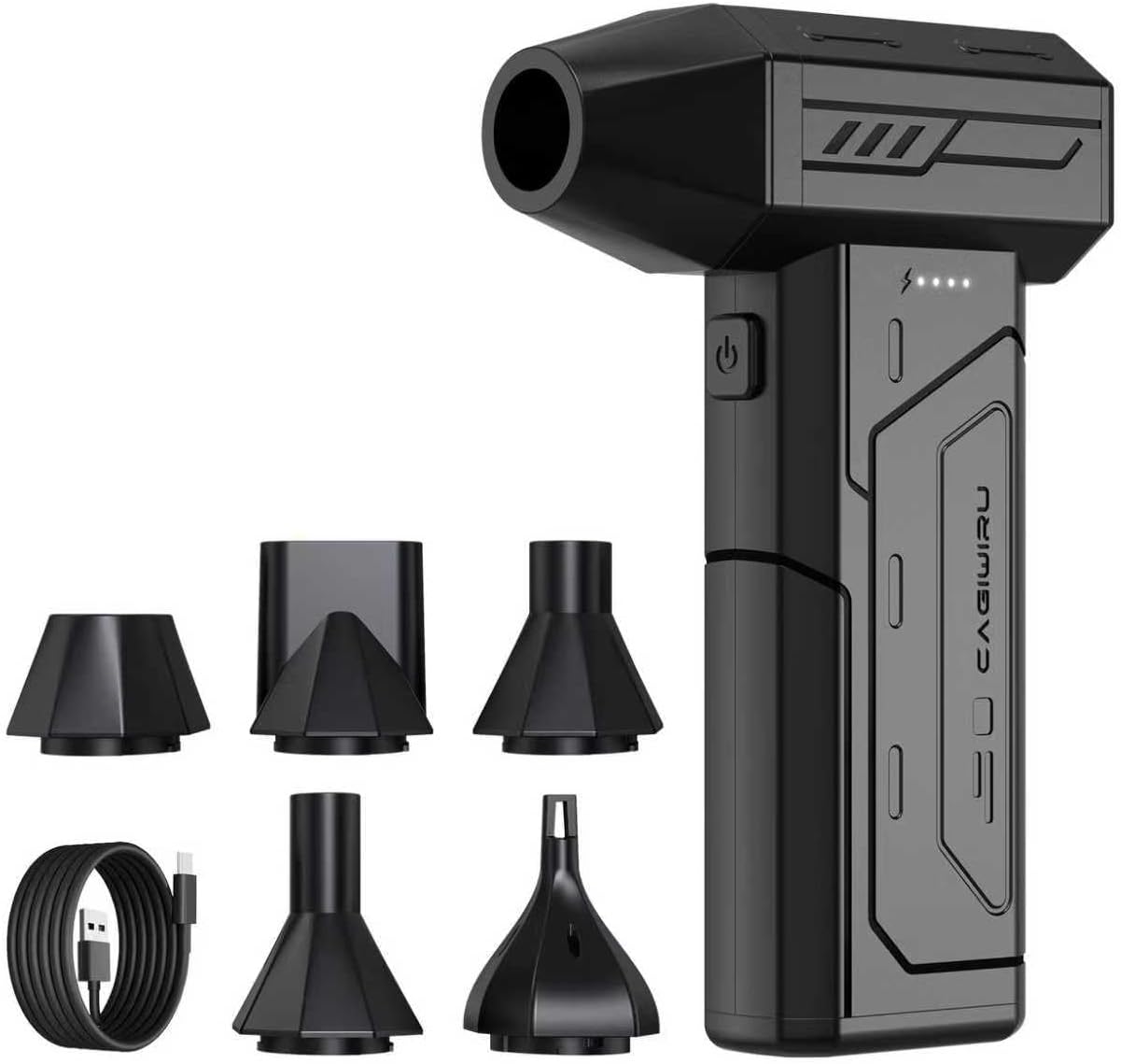 Front. Core Tech - 130000 RPM Rechargeable Cordless Electric Air Duster with 3 Speeds, LED Light and 5 Nozzles - Black.