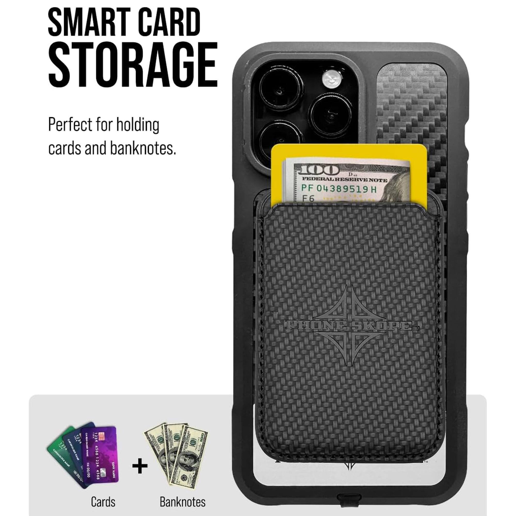 SMART CARD STORAGE  
Perfect for holding cards and banknotes.  

Cards + Banknotes