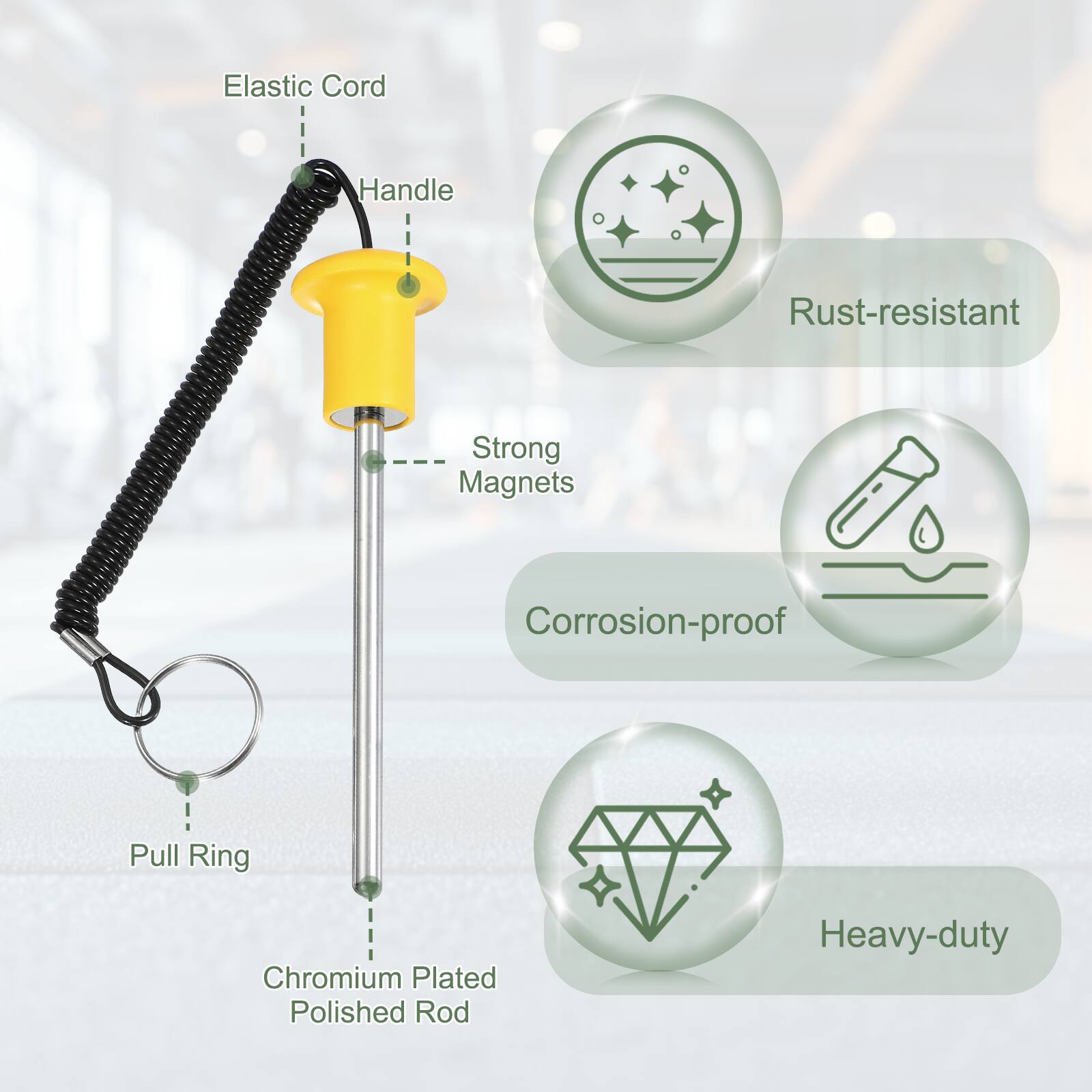 Elastic Cord Handle, Rust-resistant, Strong Magnets, Corrosion-proof, Pull Ring, Chromium Plated Polished Rod, Heavy-duty