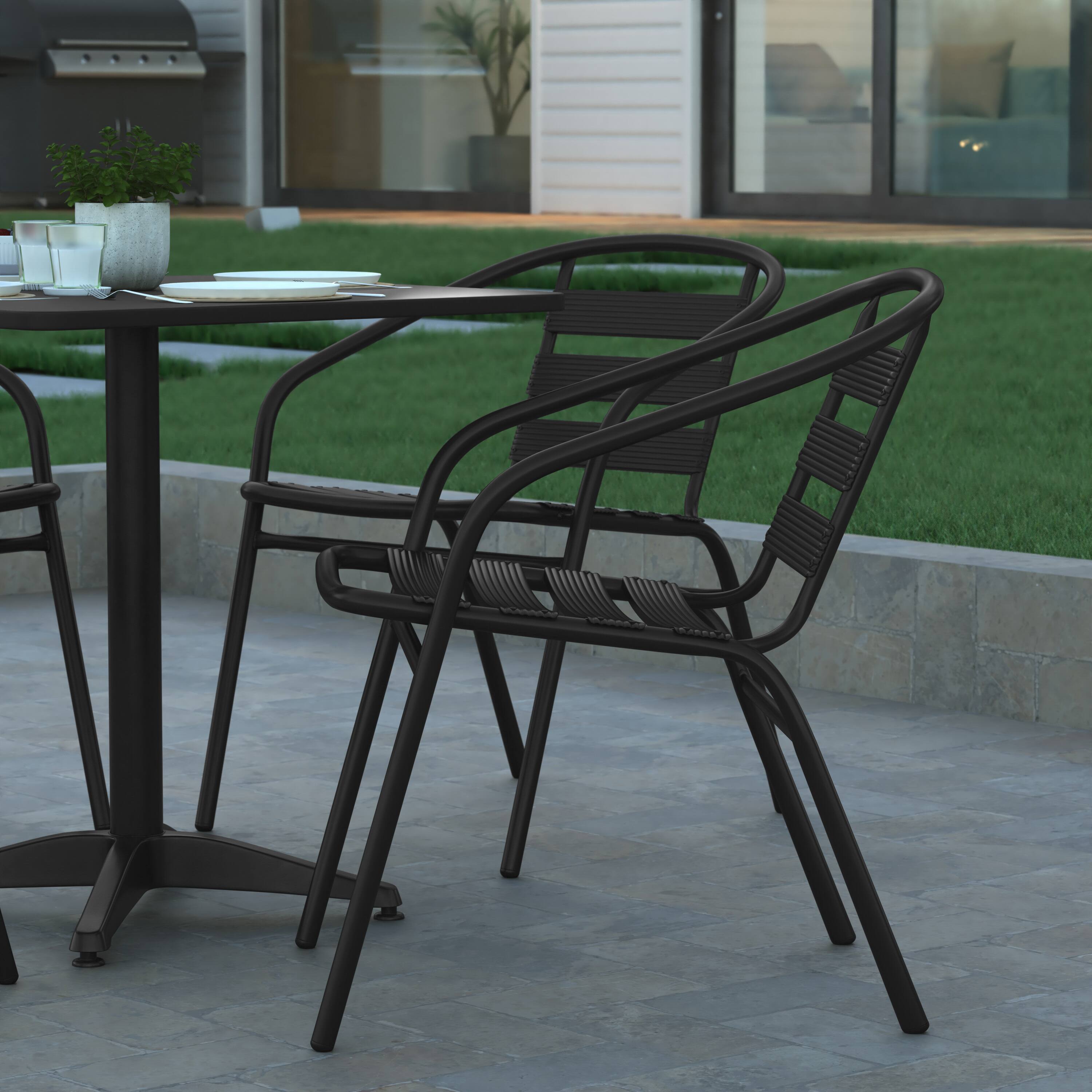Alt View 5. Emma + Oliver - 27.5'' Square Aluminum Indoor-Outdoor Table Set with 4 Slat Back Chairs - Black.