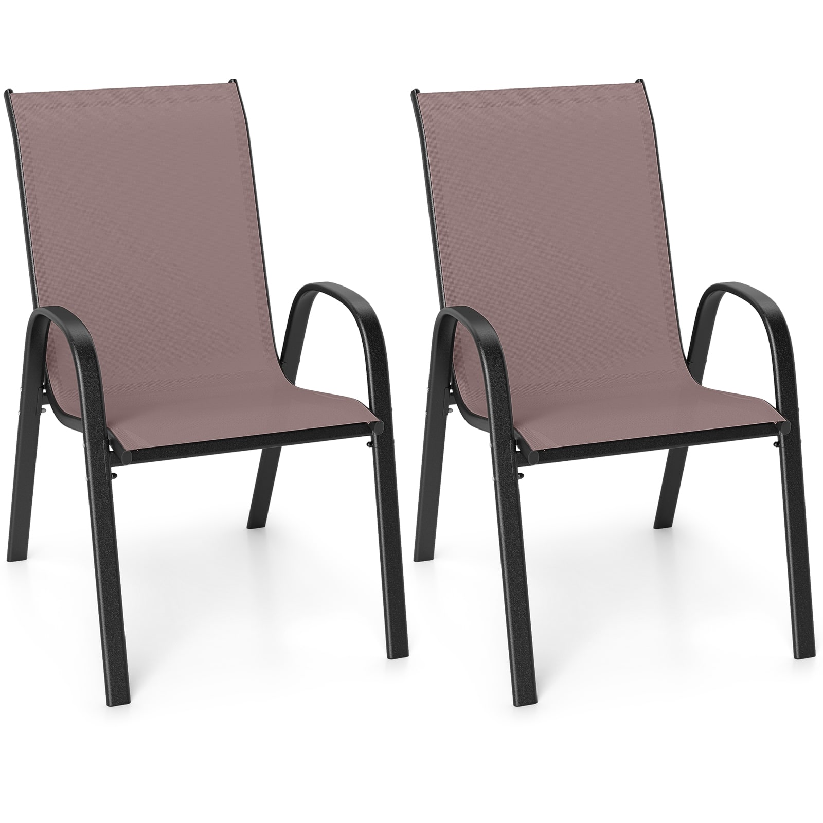 Costway - 2PCS Patio Dining Chairs Stackable Armrest Space Saving Garden - Black & Brown