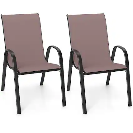 Front. Costway - Costway 2PCS Patio Dining Chairs Stackable Armrest Space Saving Garden - Black & Brown.
