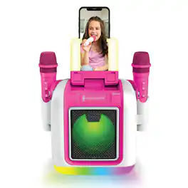 Singing Machine - My Cube Studio Portable Bluetooth Karaoke Machine with 2 Rechargeable Wireless Microphones, Voice Effects and LED Lights - Pink