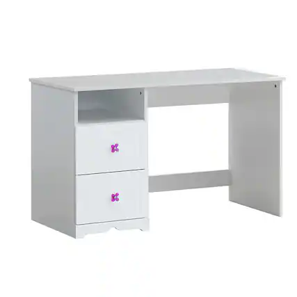Front. Manhattan Lane - Wooden Table Desk with 2 Drawers and 1 Open Compartment, White - White.