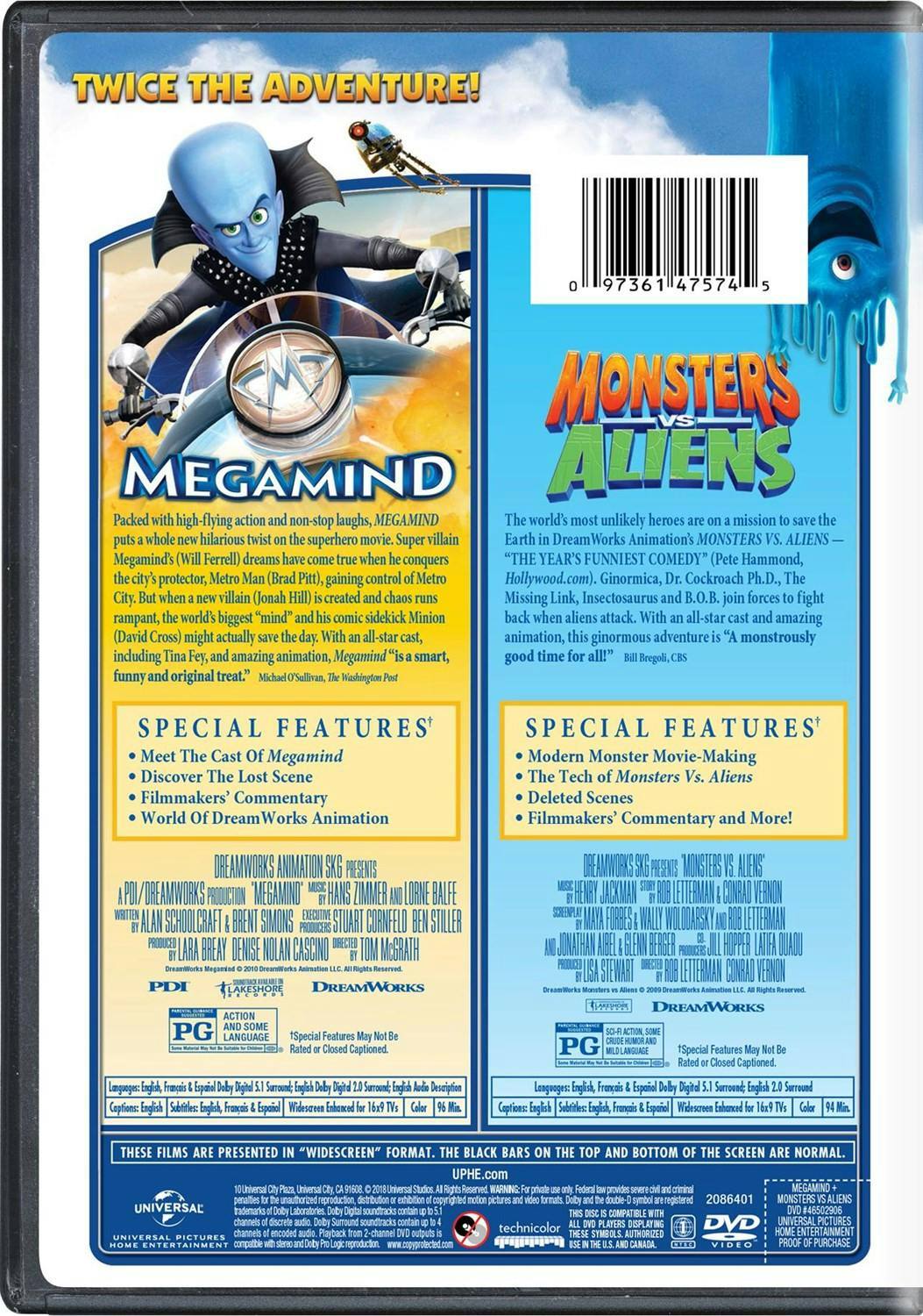 Back. Megamind/Monsters vs. Aliens (DVD Double Feature) [DVD].