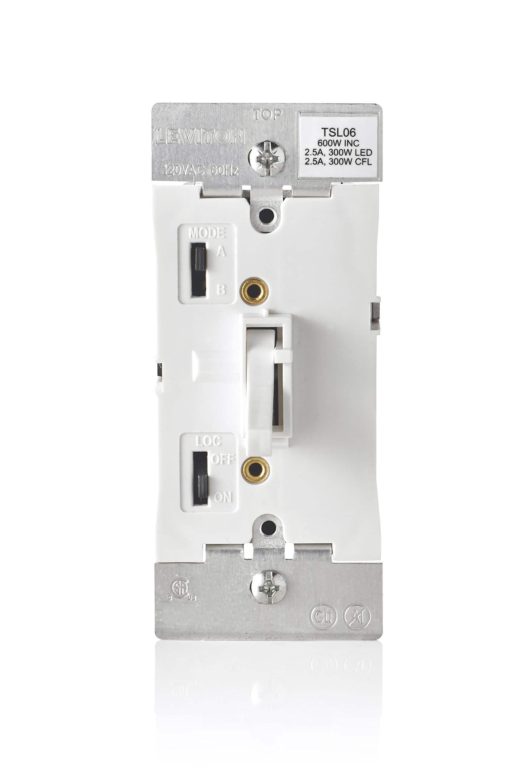 Leviton - Toggle Slide Dimmer Switch for Dimmable LED, Halogen and Incandescent Bulbs, TSL06-1LW - White