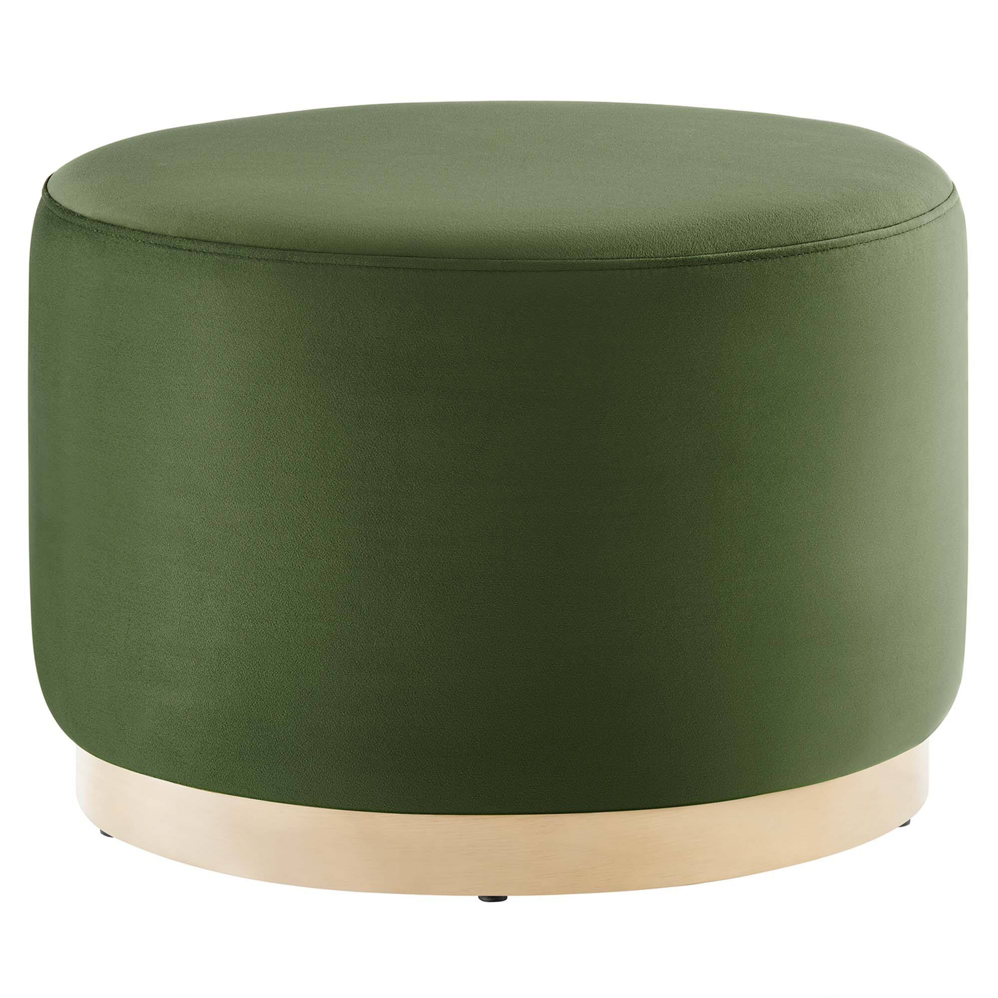 Angle. Modway - Tilden Large 23" Round Performance Velvet Upholstered Ottoman by Modway - Moss Green Natural.