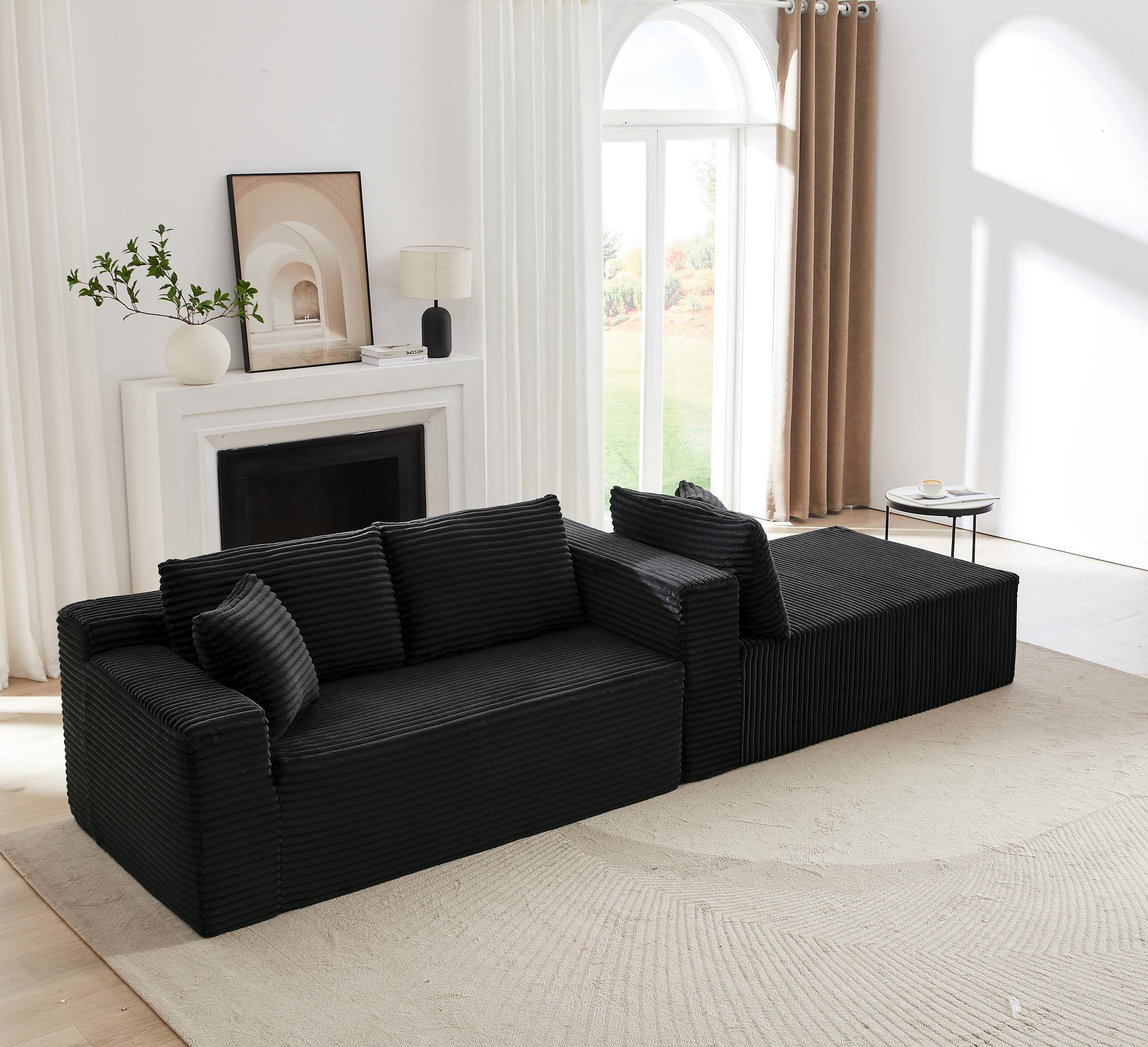 Alt View 5. Meqiodas - L-Shaped Cloud Sectional Sofa with Deep Seat,No Assembly Required,Modular Couches for Living Room,Bedroom,Black - Black.