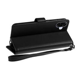 Kitcheniva - PU Leather Phone Wallet Case With Wrist Strap Tempered Glass For Samsung Galaxy A07 - Black