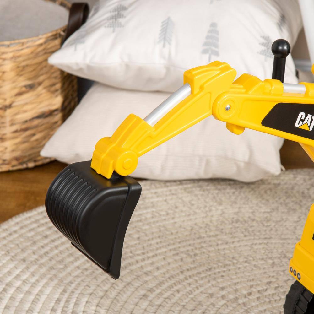 Alt View 3. BreeBe - Aosom CAT Licensed Excavator Ride-On Toy, Manual Pedal with Shovel, Horn, Hidden Storage for Kids 18-36 Months - Yellow.