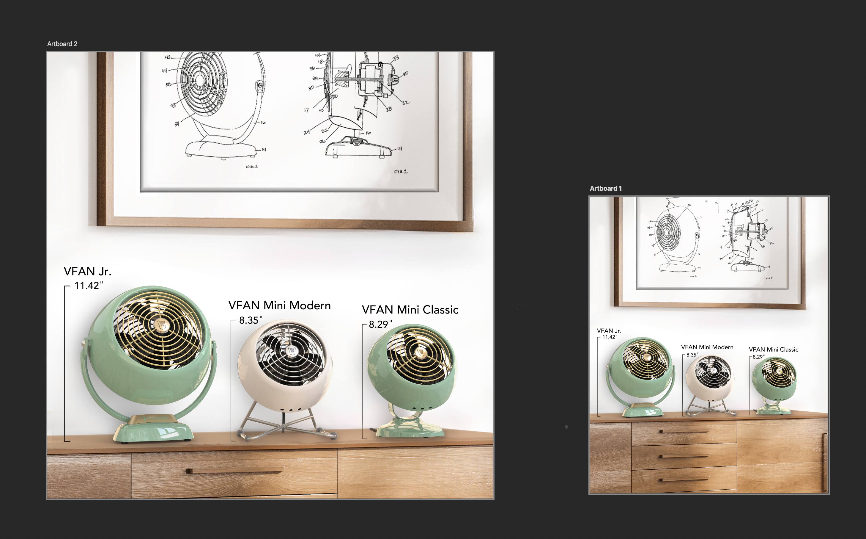 Artboard 2:

* VFAN Mini Modern 8.35"
* VFAN Mini Classic 8.29"

Artboard 1:

* VFAN Jr. 1.42"
* VFAN Mini Modern 8.39"
* VFAN Mini Classic 8.29"
