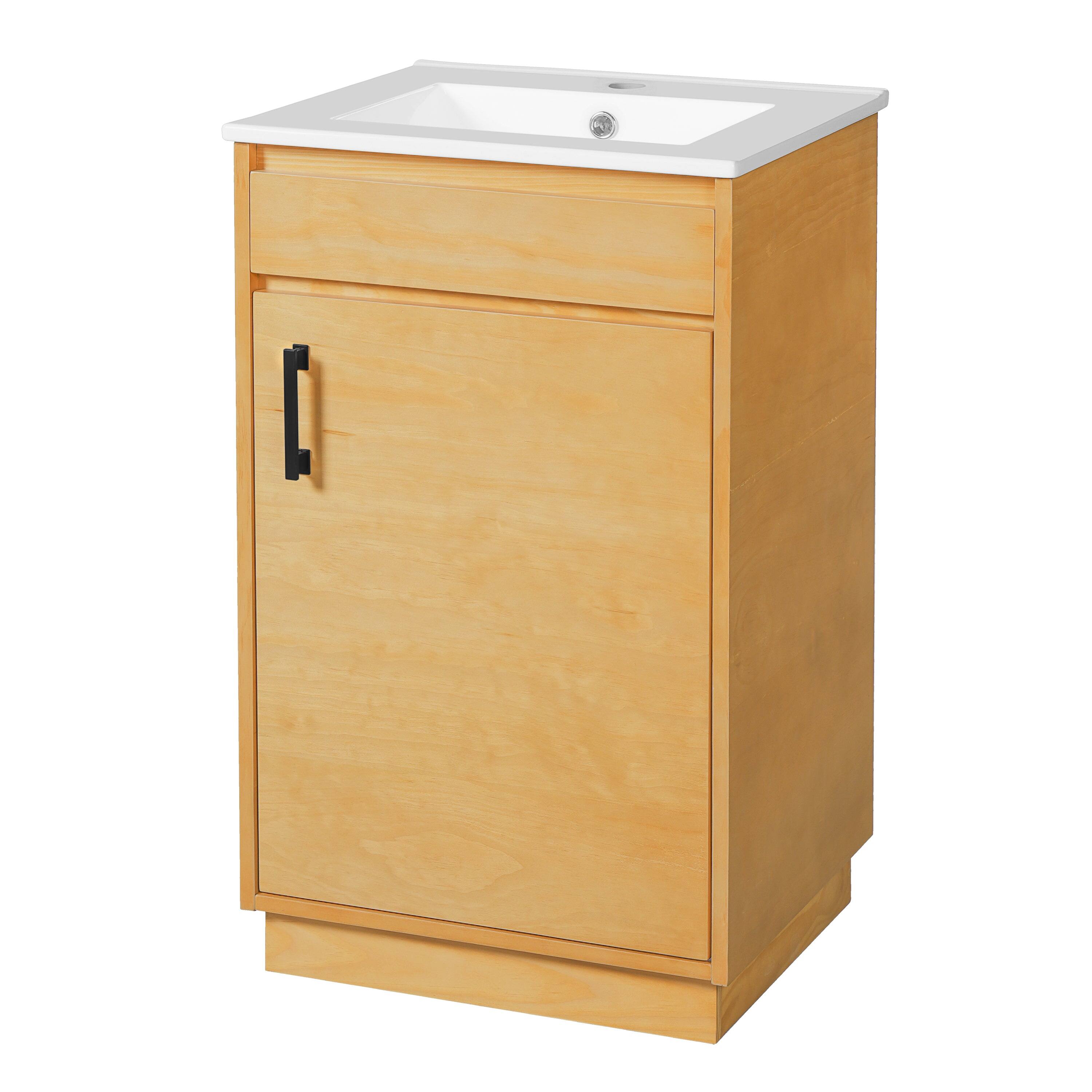 Alt View 10. Boyel Living - 20 Inch Farmhouse Style Bathroom Vanity with Ceramic Sink and Single Door Cabinet Natural Wood - Brown.