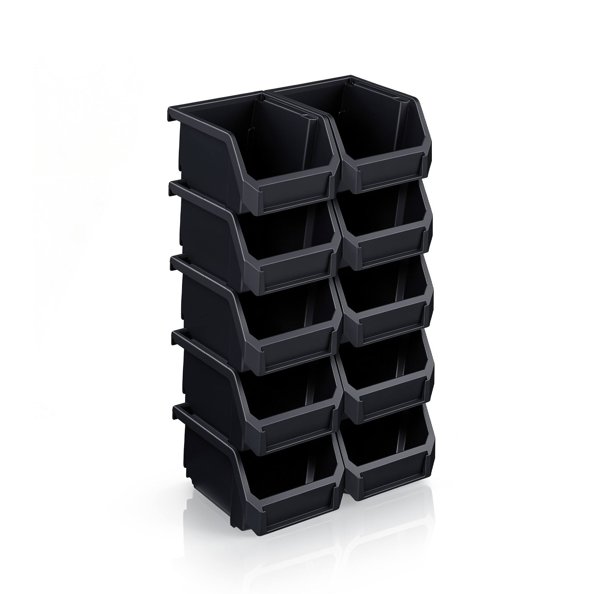 Angle. Sorbus - Sorbus Extra Small Open Front Stackable Garage Storage Bin – Heavy Duty Plastic Organizer Tote for Tools, Hardware - Black.