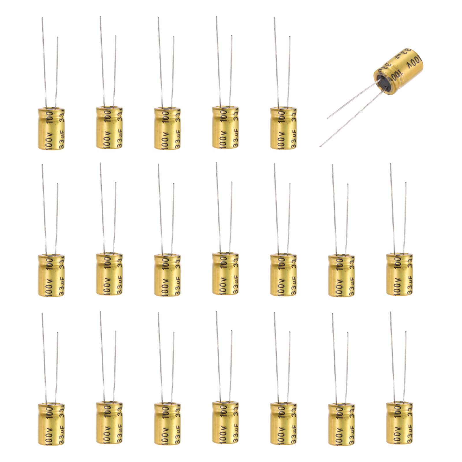 Unique Bargains - 33uF 100V Non-Polarized Electrolytic Capacitor, 8x12mm Aluminum Audio Cap, for DIY Tweeter, 20pcs - Gold price history on PriceWatchPro