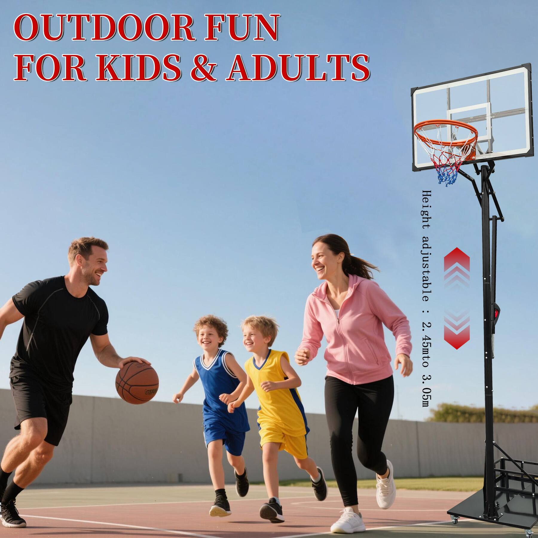 OUTDOOR FUN FOR KIDS & ADULTS

Height adjustable: 2.45m to 3.05m