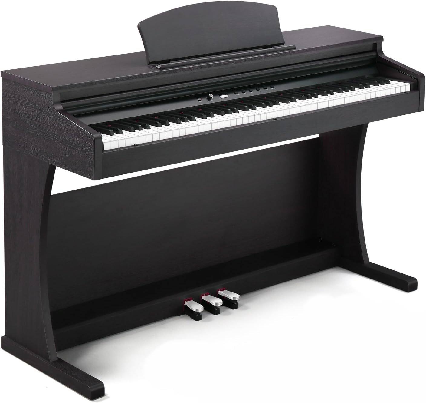 Front. Winado - 88 Key Weighted Piano, Upright Piano Keyboard,Digital Piano Keyboard Full Equipment for Beginner - Brown.