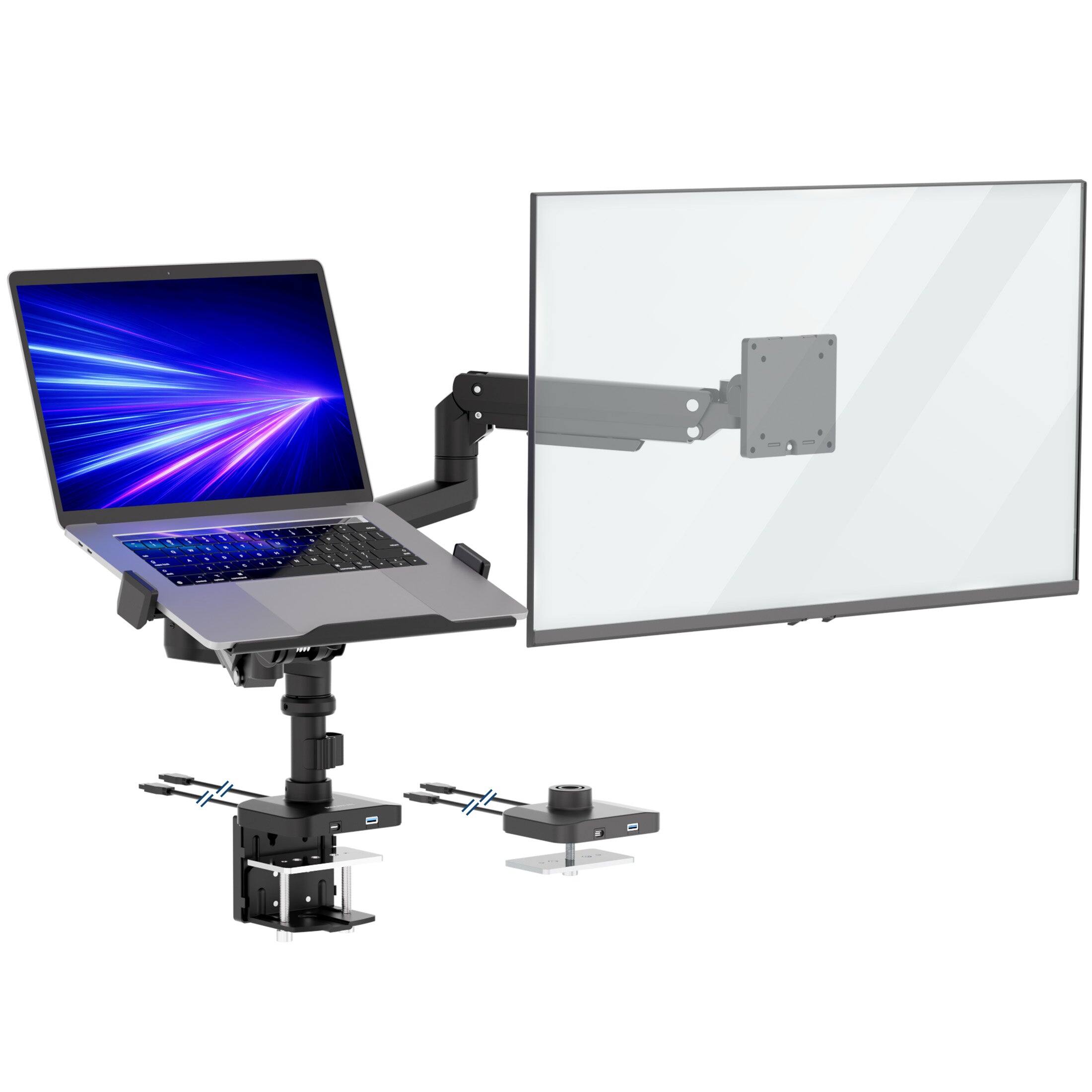 Angle. Mount-It! - Monitor and Laptop Desk Mount with Pole, Gas Spring Arms, USB-C, Fits Up to 49 Inch Monitor - Black.
