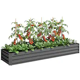 Outsunny - Galvanized Raised Garden Bed Kit with Safety Edging for Flowers, Herbs and Vegetables - Dark Gray