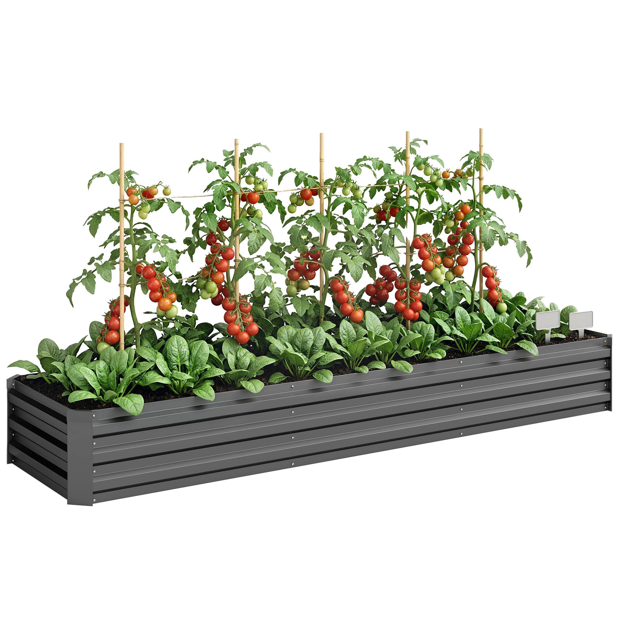 Outsunny - Galvanized Raised Garden Bed Kit with Safety Edging for Flowers, Herbs and Vegetables - Dark Gray
