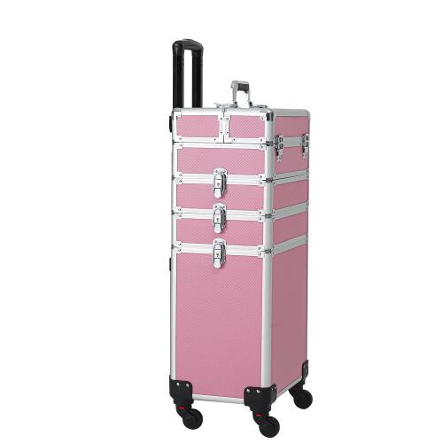 Alt View 1. Winado - 4 in 1 Makeup Train Case Rolling Cosmetic Large Capacity Organizer Key 360°Swivel Wheels for Nail Dresser Hairstylists - Pink.