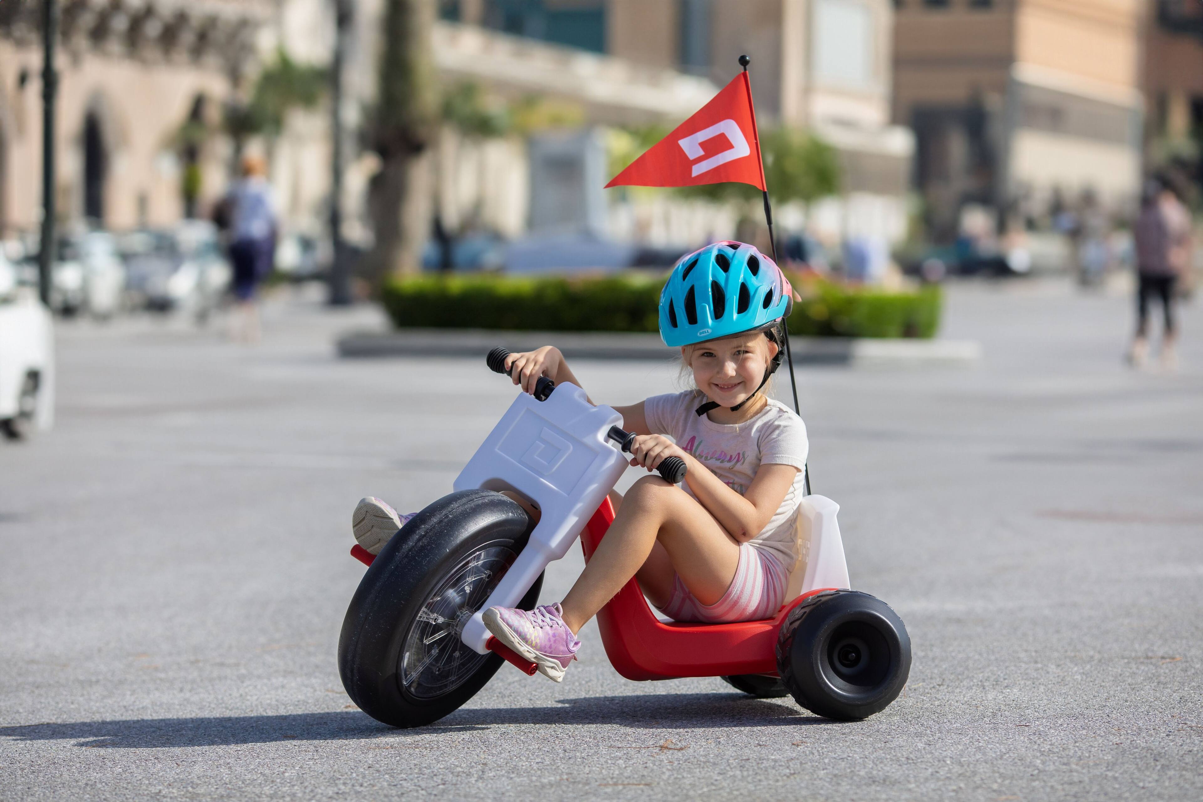 Alt View 7. Droyd - Romper Electric Tricycle for Kids 3+ w/ 3 mi Range & 6 mph Speed – Adjustable Seat, Parental Control & LEDs - Red.