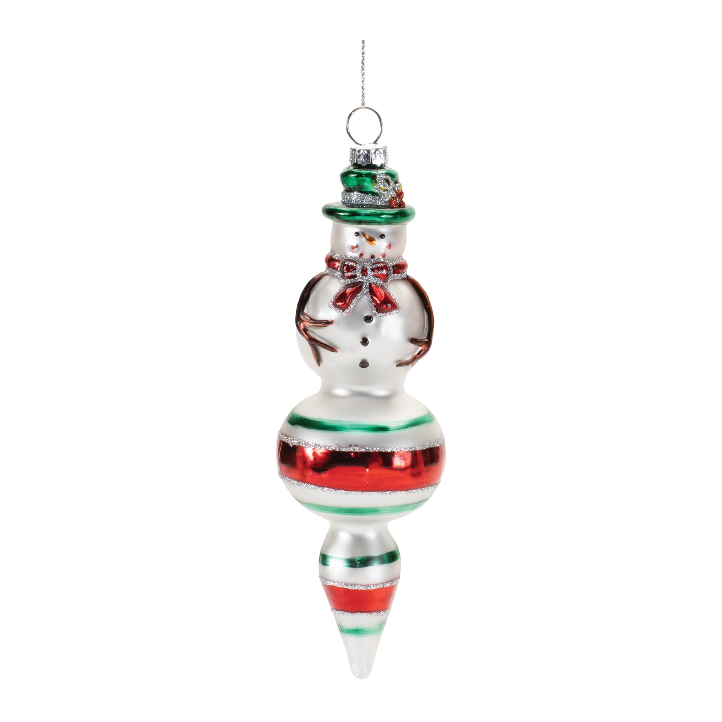 Left. BreeBe - Snowman Drop Ornament (Set of 12) - Silver, Green, Red.