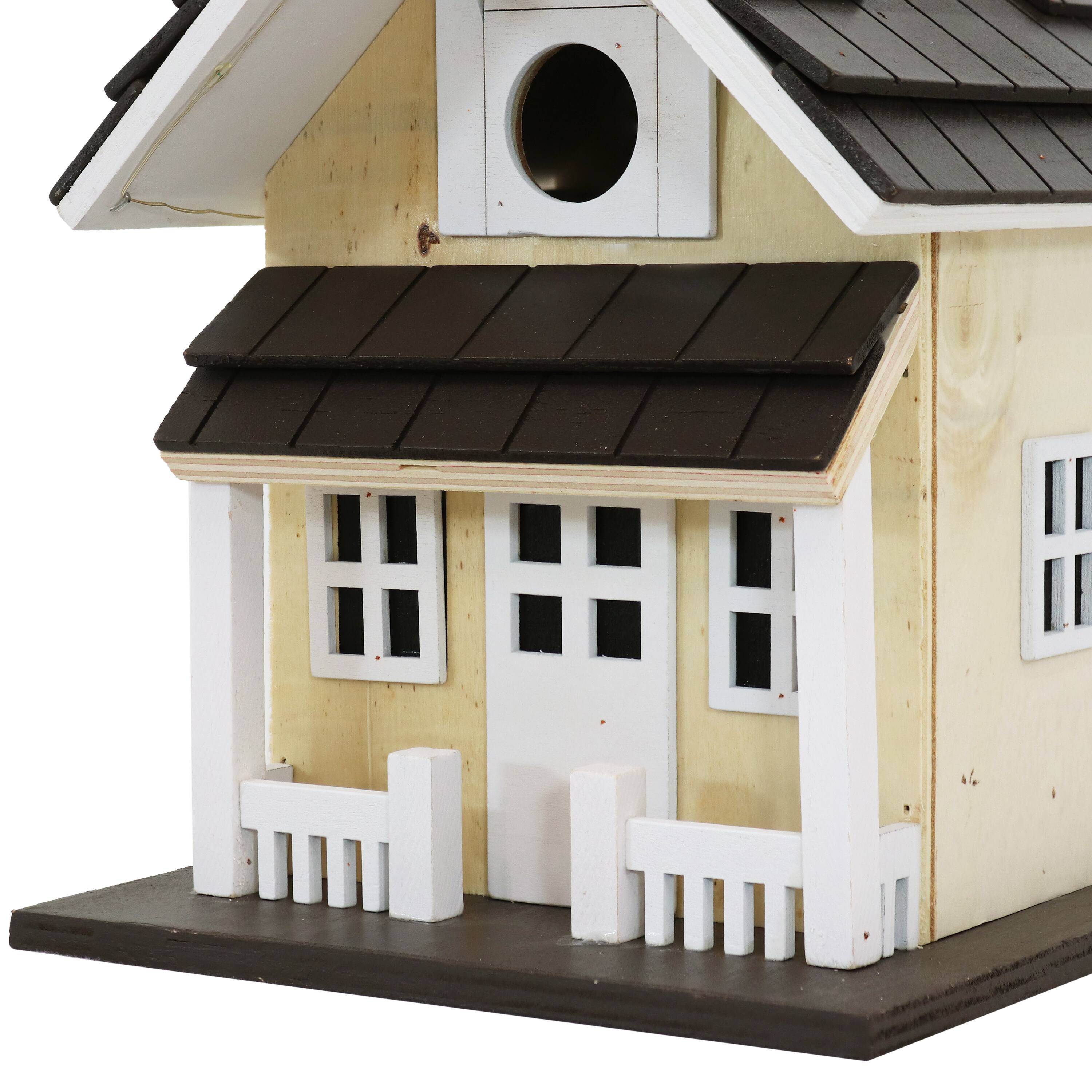Alt View 9. Sunnydaze - 9.25 in Wooden Cozy Home Birdhouse with Solar LED Light - Cream.