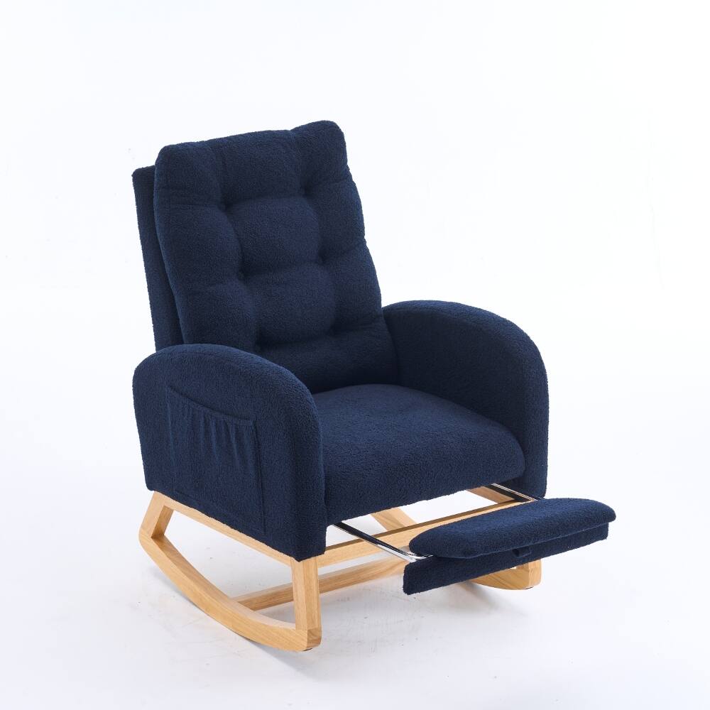 Alt View 9. Loheer - Loheer Deep Navy Blue High-Back Rocking Chair with Footrest Storage Pocket Rubber Wood Base Nursery Rocker - Navy Blue.