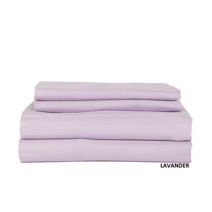 Front. Castle Hill London - Castle Hill London 600 Thread Count Sateen Stripe Sheet Set - Queen, Lavendar - Lavendar.