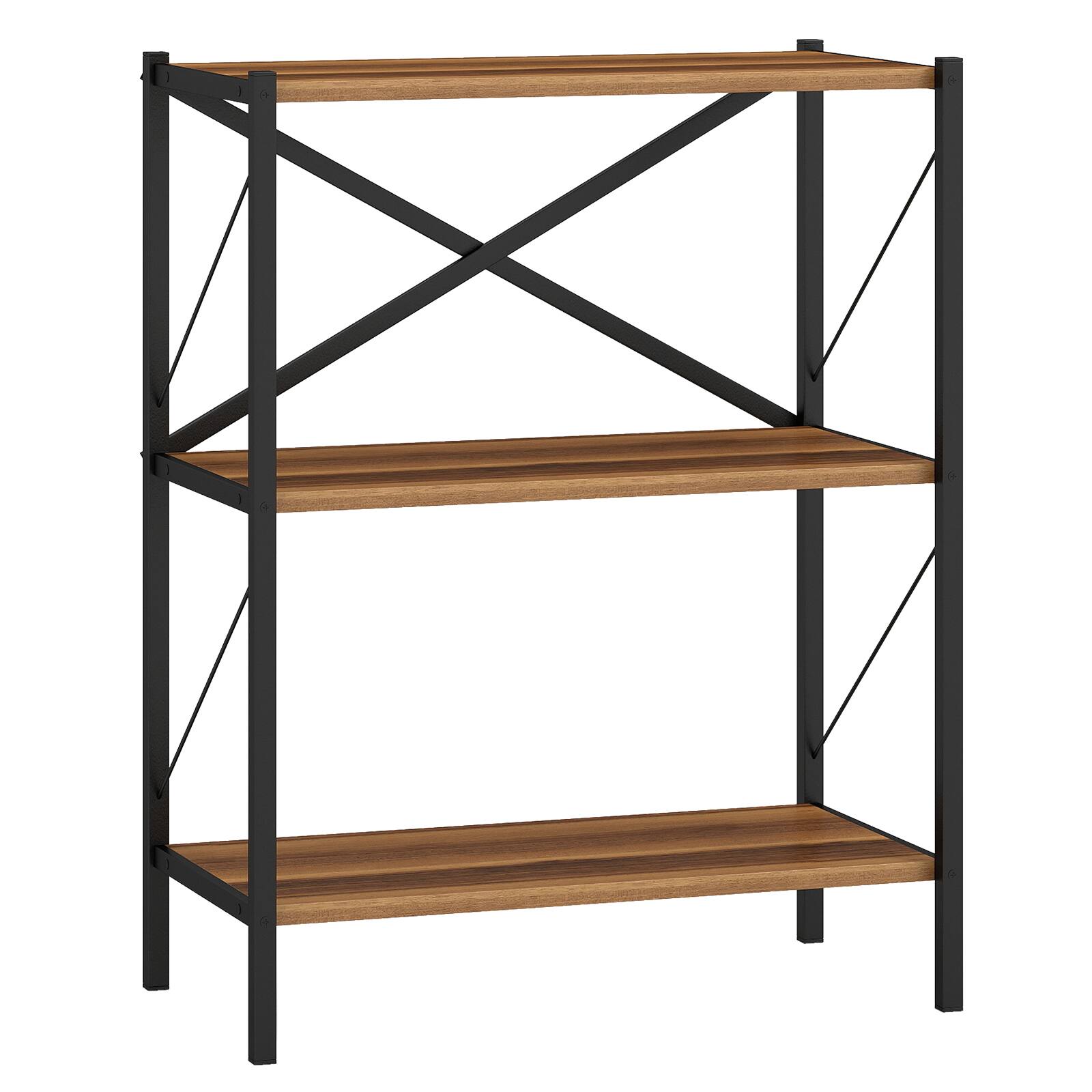 Alt View 9. Gymax - Gymax 3-Tier Bookshelf Industrial Bookcase w/ Heavy-Duty Metal Frame Book Holder - Brown.