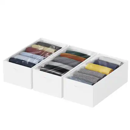 Front. Tooloton - 3-Pack White Under-Bed Storage Containers, 10-Inch Height Organizer Bins with Lids - White.