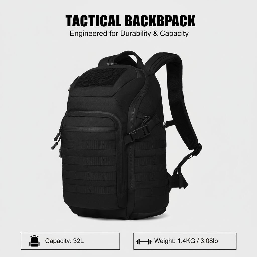 TACTICAL BACKPACK  
Engineered for Durability & Capacity  

Capacity: 32L  
Weight: 1.4KG / 3.08lb