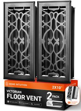 Home Intuition - Victorian Floor Vent Covers 4X14 Inch with Mesh Cover, Heat and Air for HVAC, 2-Pack - Matte Black