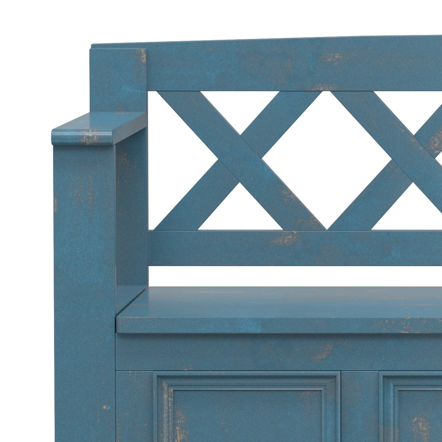 Alt View 5. Simpli Home - Amherst 48 inch Wide Solid Wood Transitional Entryway Bench in Distressed Coastal Blue - Distressed Coastal Blue.