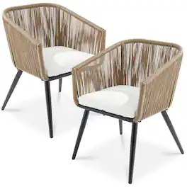 Best Choice Products - Set of 2 Outdoor Patio Dining Chairs Woven Wicker Seating 250lb Capacity - Natural/Ivory