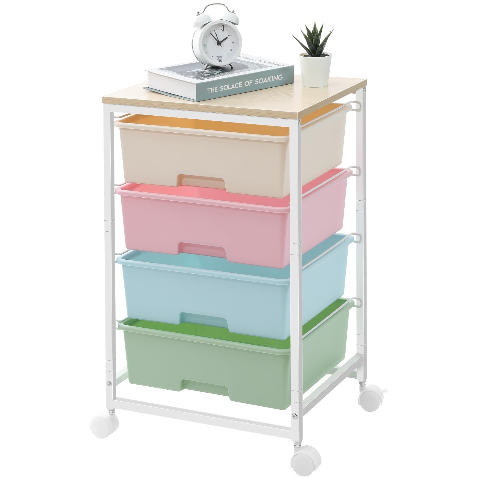 Dapper Styles - Utility-rolling-storage-drawer-craft-cart-organizer With rawers And Wooden Tabletop Lockable Wheels For Ho - Rainbow