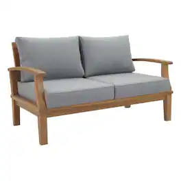 Outdoor Escape - Outdoor Teak Patio Loveseat With Cushioned Seats And Armrests - Gray