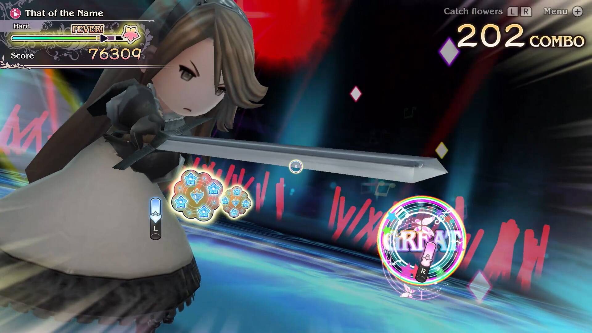 That of the Name Hard FEVER! Score 76309 Catch flowers L R Menu + 202 COMBO M L VR dAN RF AF  4