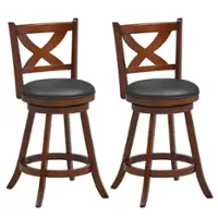 Costway - Set of 2 Bar Stools 24" Classic Counter Height Swivel Chairs for Kitchen Pub - Black/Brown - Front_Zoom