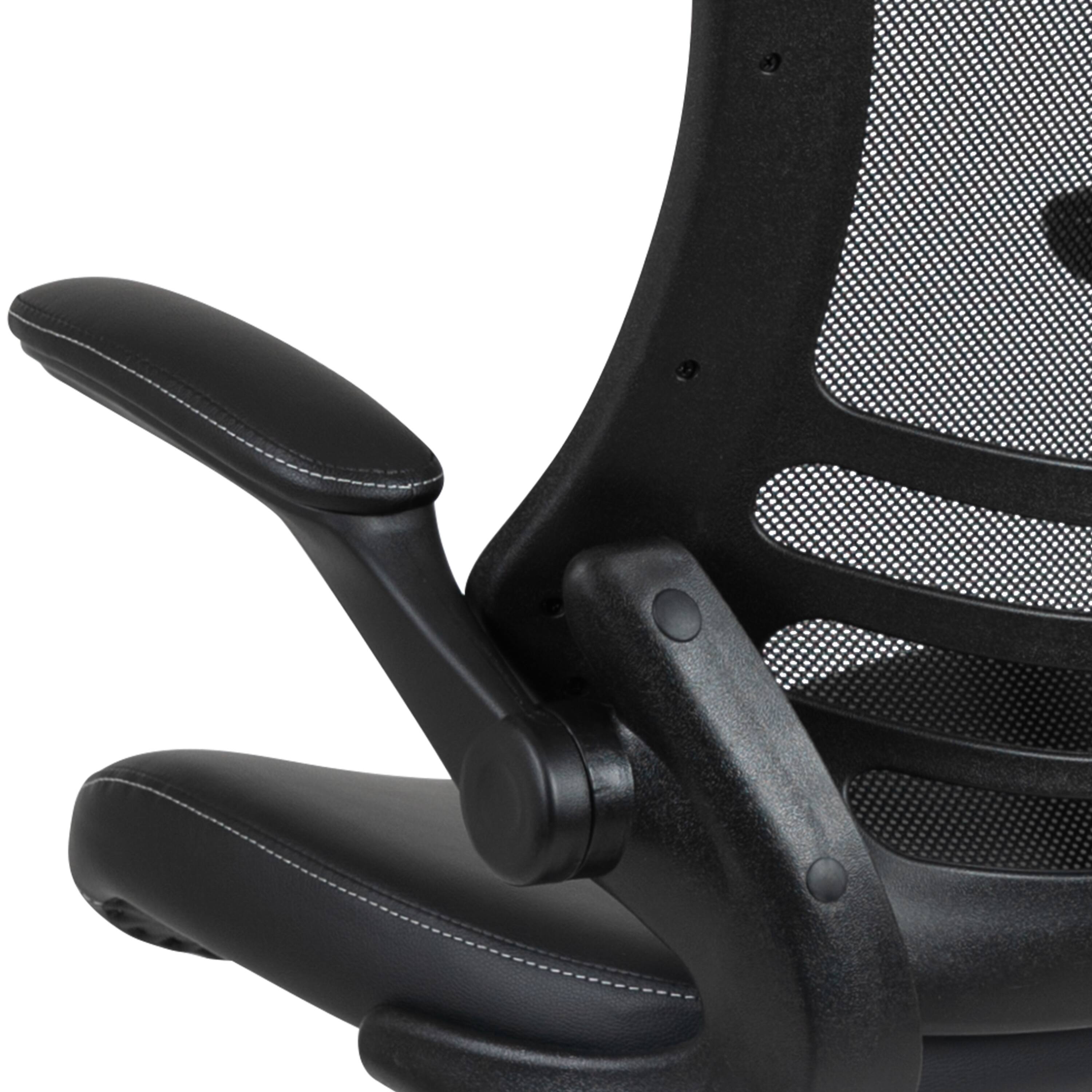 Alt View 10. Emma + Oliver - Mid-Back Mesh Ergonomic Drafting Chair with Foot Ring and Flip-Up Arms - Black Mesh & LeatherSoft/Black Frame.