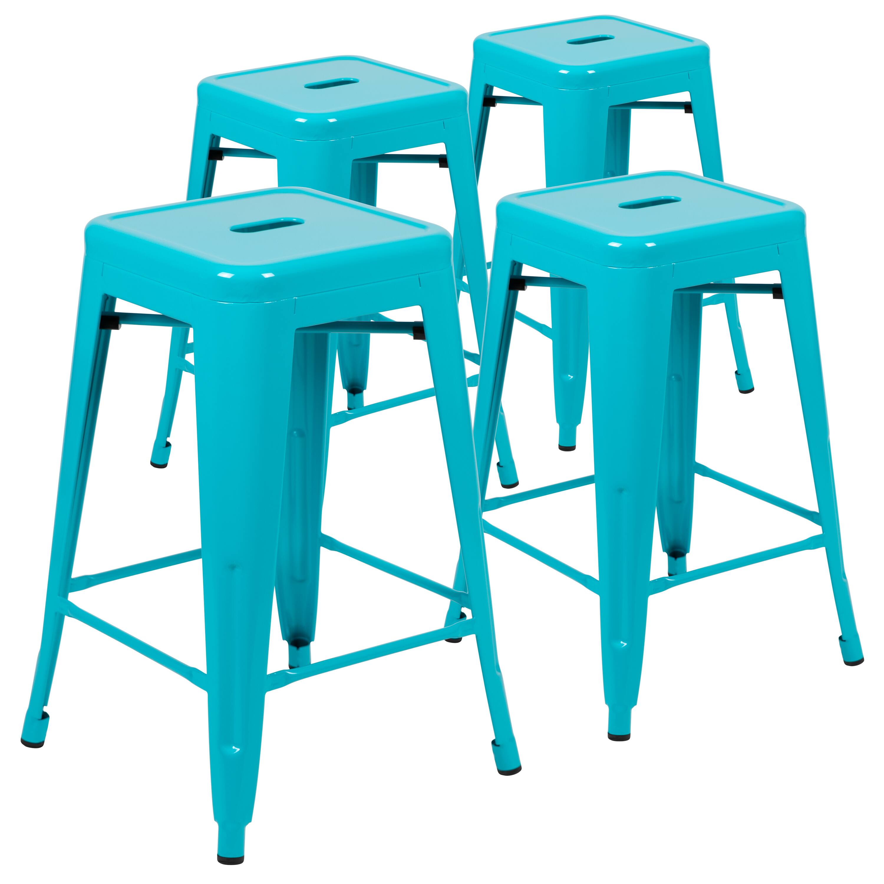 Alt View 1. Emma + Oliver - 4 Pack 24" High Metal Indoor Counter Bar Stool - Stackable Stool - Teal.
