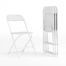 Emma + Oliver - Plastic Folding Chair - 4 Pack 650LB Weight Capacity - White