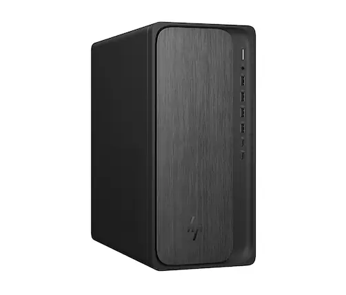 Front. HP - HP OmniDesk Desktop PC M02-0250 AMD Ryzen 7 8700G 32GB RAM 1TB SSD Win 11 Home Gray Wood - Gray Wood.