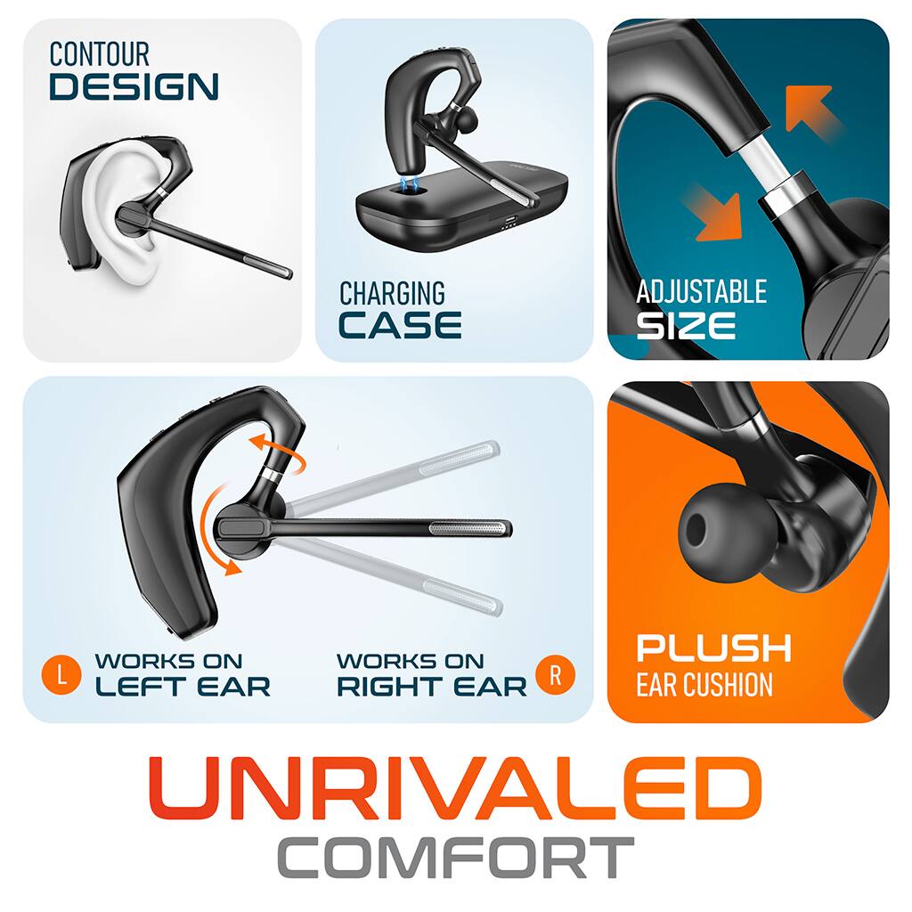 - Contour Design
- Charging Case
- Adjustable Size
- Works on Left Ear
- Works on Right Ear
- Plush Ear Cushion
- Unrivaled Comfort