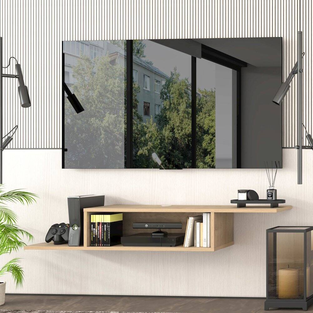 Alt View 1. Atelier Mobili - Floating TV Stand for Up to 65 Inch TVs – Wall Mounted Floating Shelf - Beige.