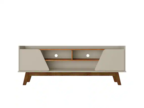 Front. Manhattan Comfort - Marcus Mid-Century Modern 63" TV Stand in Off White and Brown - Off White and Brown.