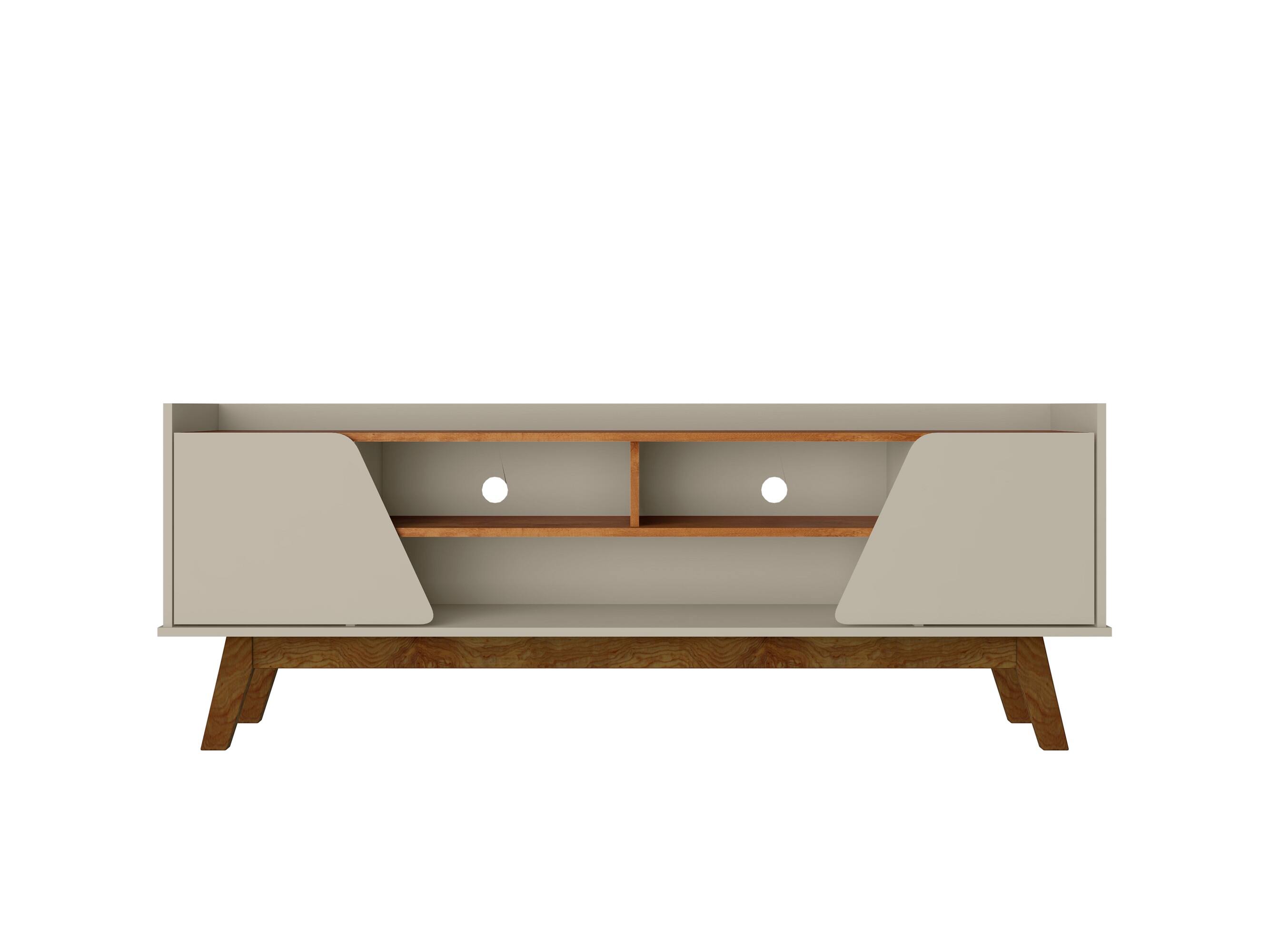 Front. Manhattan Comfort - Marcus Mid-Century Modern 63" TV Stand in Off White and Brown - Off White and Brown.