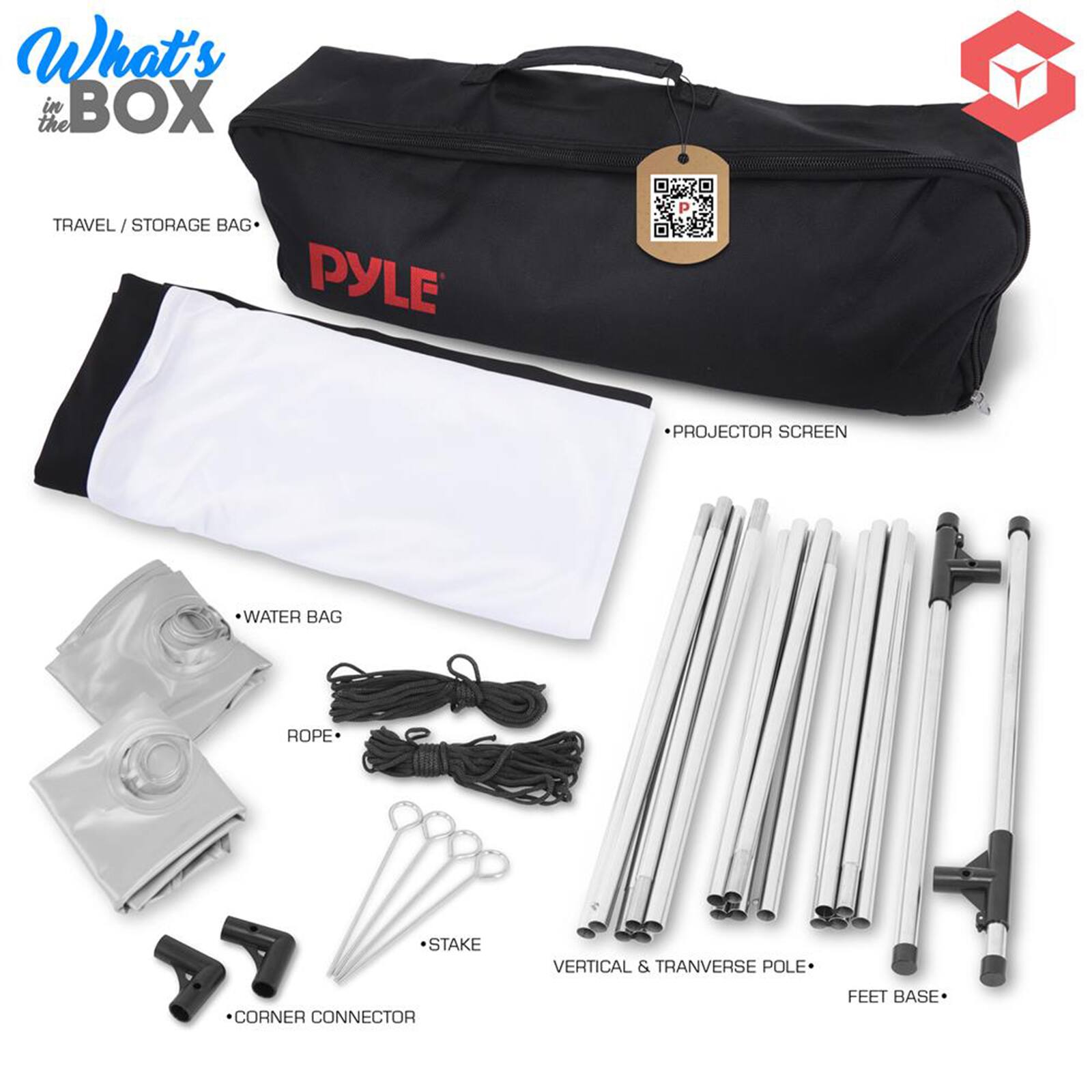What's in the BOX

TRAVEL / STORAGE BAG

PROJECTOR SCREEN

WATER BAG

ROPE

STAKE

CORNER CONNECTOR

VERTICAL & TRANVERSE POLE

FEET BASE