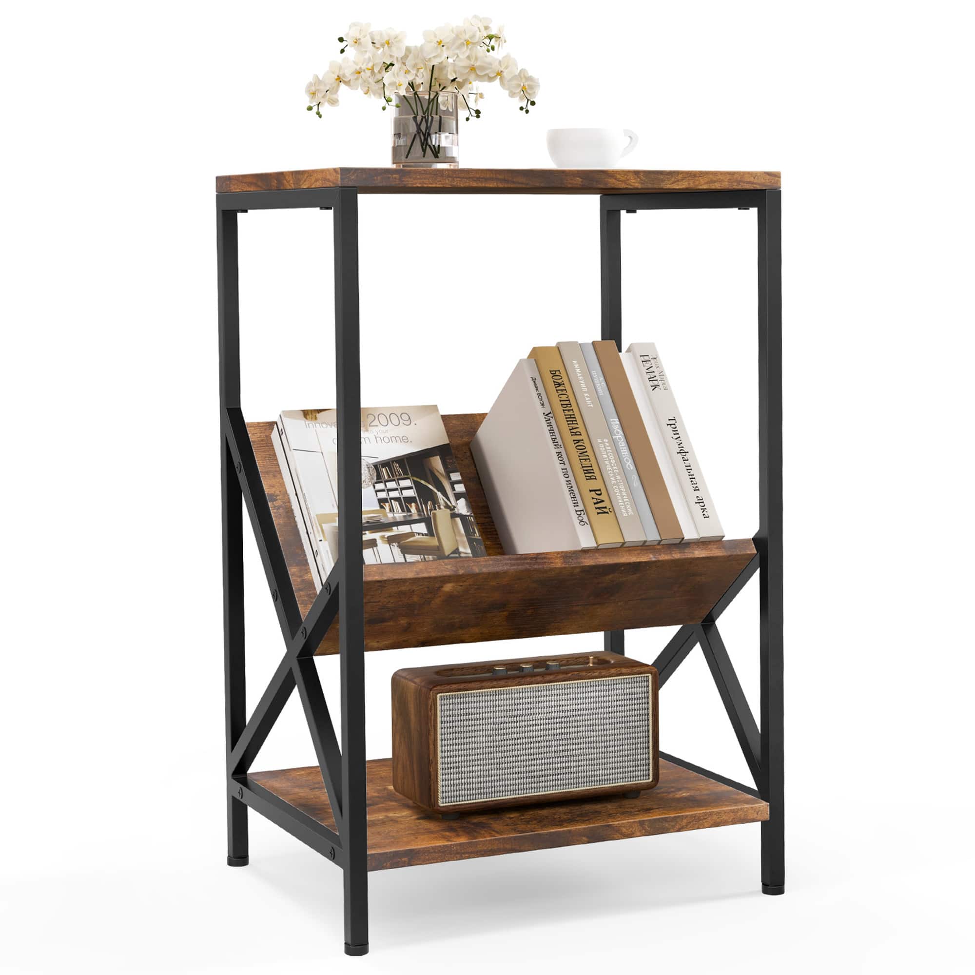 Costway - Industrial Side Table 3-Tier Nightstand End Table with 2 Open Storage Shelves - Rustic Brown price history on PriceWatchPro